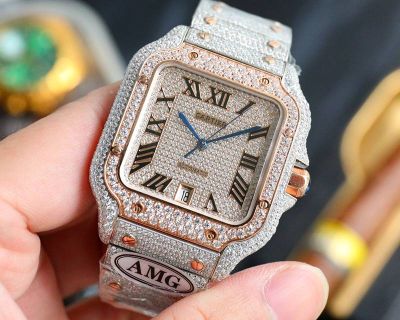 Cartier 904L Steel 9015 Movement 40MM in Diameter White and Rose Gold Dial Diamond Watch